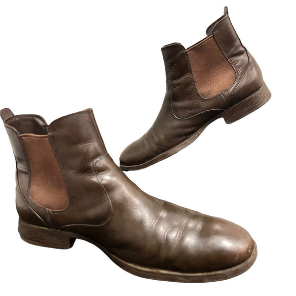 Cole Haan Mens Brown Leather Chelsea Heeled Boots Round Toe Size 11.5M - Picture 1 of 10